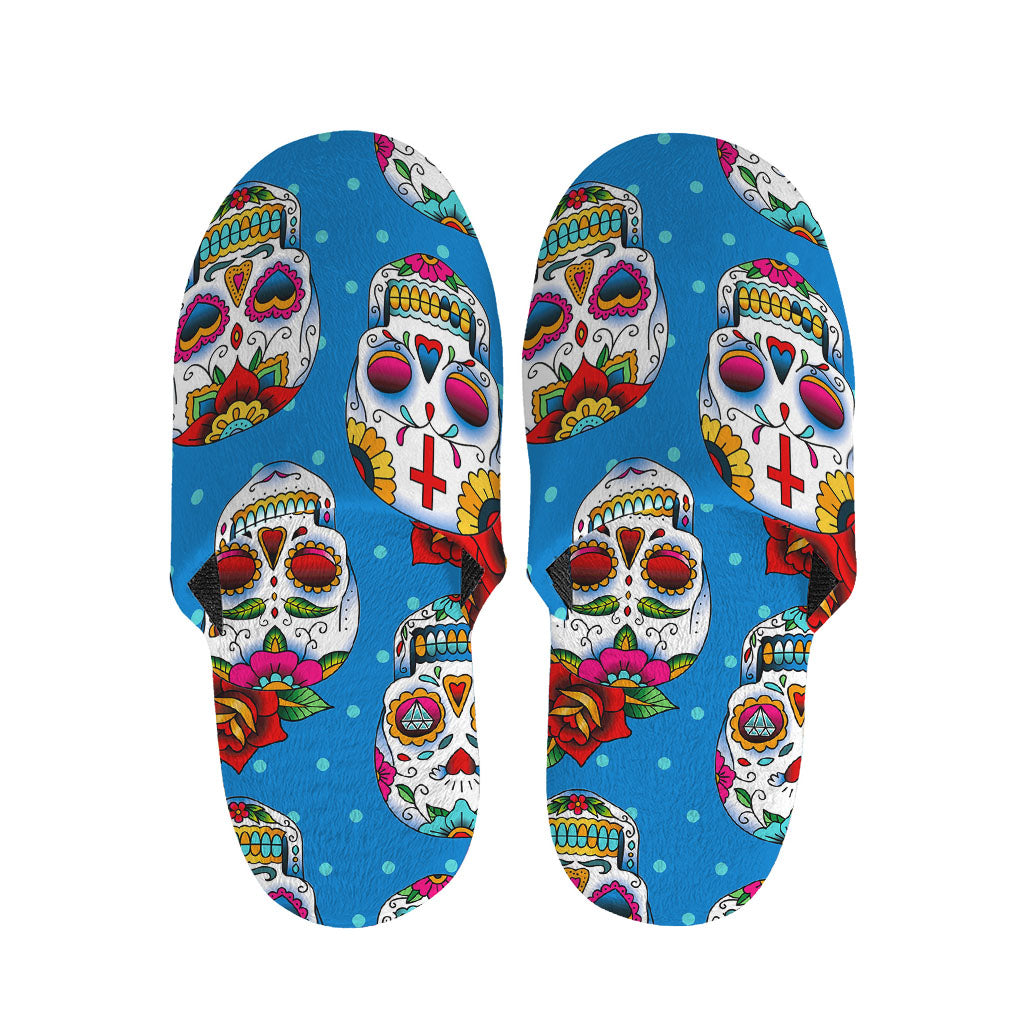 Rose Sugar Skull Pattern Print Slippers