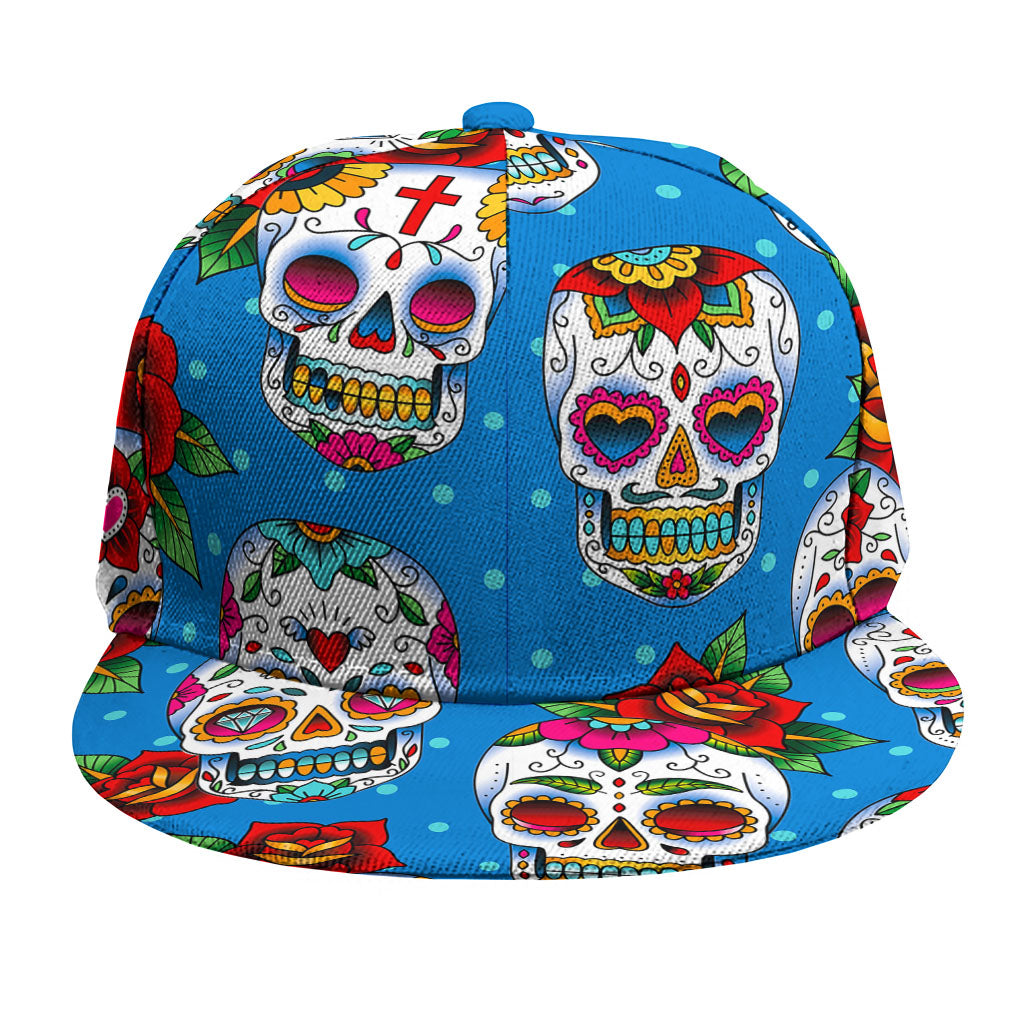 Rose Sugar Skull Pattern Print Snapback Cap