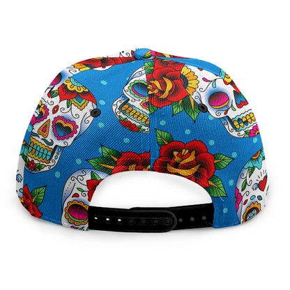 Rose Sugar Skull Pattern Print Snapback Cap