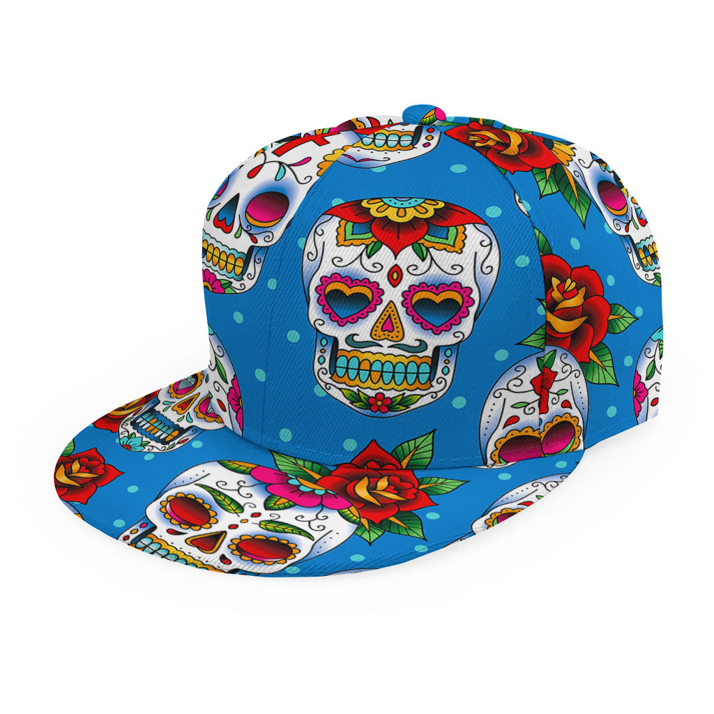 Rose Sugar Skull Pattern Print Snapback Cap