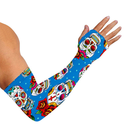 Rose Sugar Skull Pattern Print Sun Protection Arm Sleeves