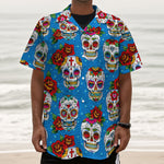 Rose Sugar Skull Pattern Print Textured Short Sleeve Shirt