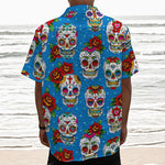 Rose Sugar Skull Pattern Print Textured Short Sleeve Shirt