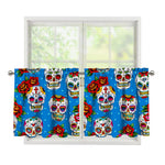 Rose Sugar Skull Pattern Print Tier Curtains
