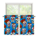 Rose Sugar Skull Pattern Print Tier Curtains