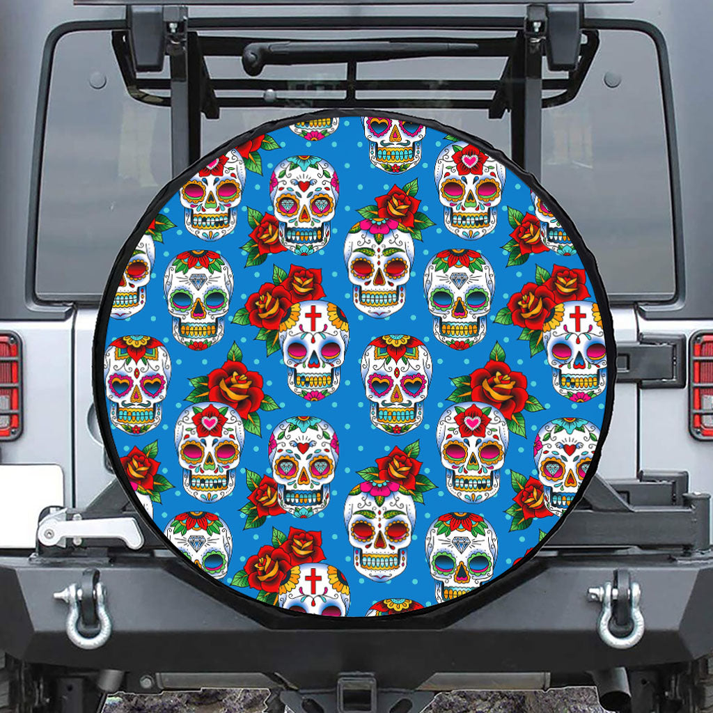 Rose Sugar Skull Pattern Print Tire Cover