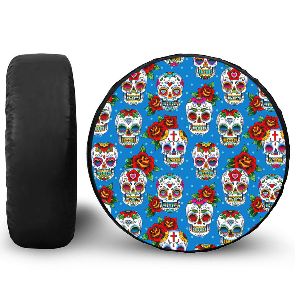 Rose Sugar Skull Pattern Print Tire Cover