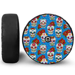 Rose Sugar Skull Pattern Print Tire Cover With Camera Hole