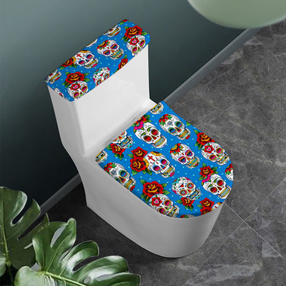 Rose Sugar Skull Pattern Print Toilet Lid And Tank Cover Set