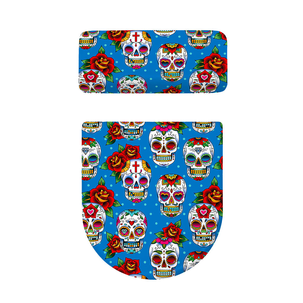 Rose Sugar Skull Pattern Print Toilet Lid And Tank Cover Set