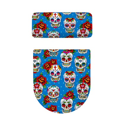 Rose Sugar Skull Pattern Print Toilet Lid And Tank Cover Set