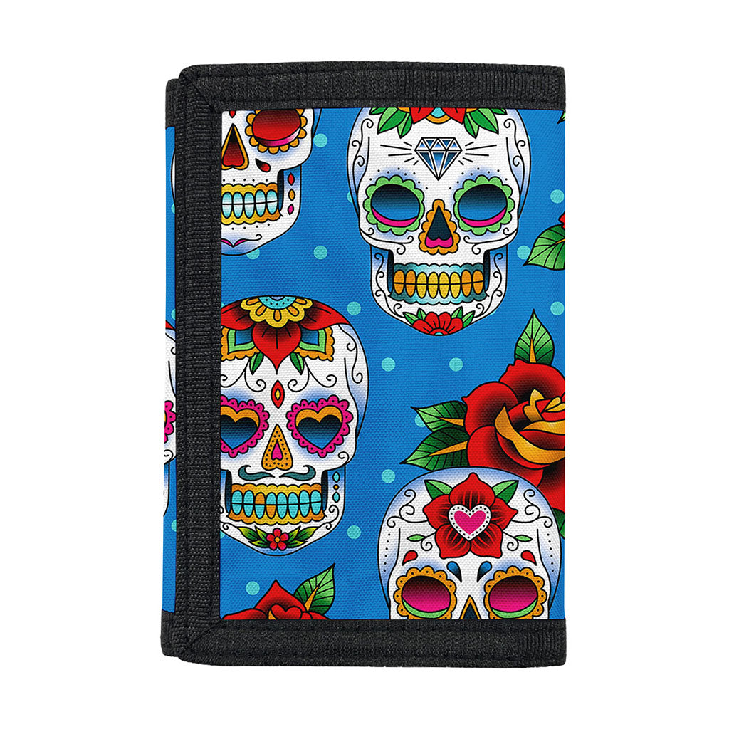 Rose Sugar Skull Pattern Print Trifold Wallet