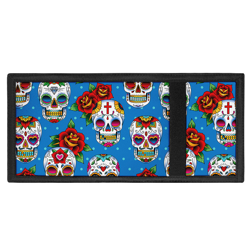 Rose Sugar Skull Pattern Print Trifold Wallet