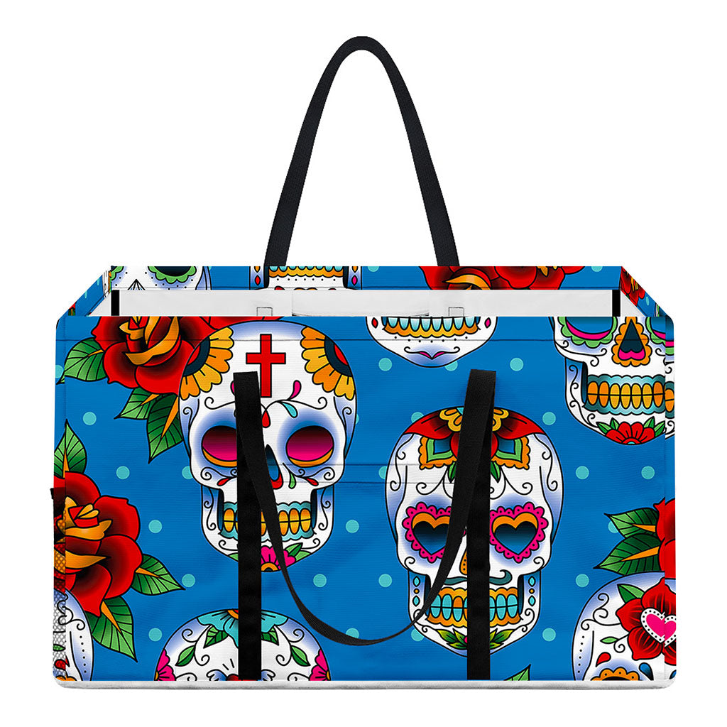 Rose Sugar Skull Pattern Print Utility Tote Bag