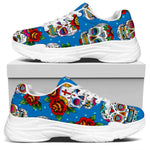 Rose Sugar Skull Pattern Print White Chunky Shoes