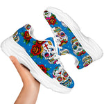 Rose Sugar Skull Pattern Print White Chunky Shoes