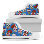 Rose Sugar Skull Pattern Print White High Top Sneakers