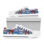 Rose Sugar Skull Pattern Print White Low Top Sneakers