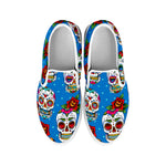 Rose Sugar Skull Pattern Print White Slip On Sneakers