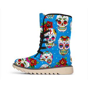 Rose Sugar Skull Pattern Print Winter Boots