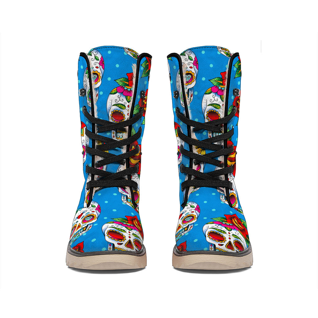 Rose Sugar Skull Pattern Print Winter Boots