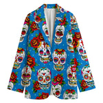 Rose Sugar Skull Pattern Print Women's Blazer