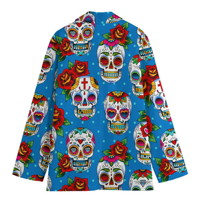 Rose Sugar Skull Pattern Print Women's Blazer