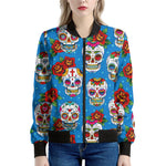 Rose Sugar Skull Pattern Print Women's Bomber Jacket