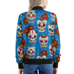 Rose Sugar Skull Pattern Print Women's Bomber Jacket