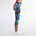 Rose Sugar Skull Pattern Print Women's Capri Leggings