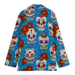 Rose Sugar Skull Pattern Print Women's Cotton Blazer