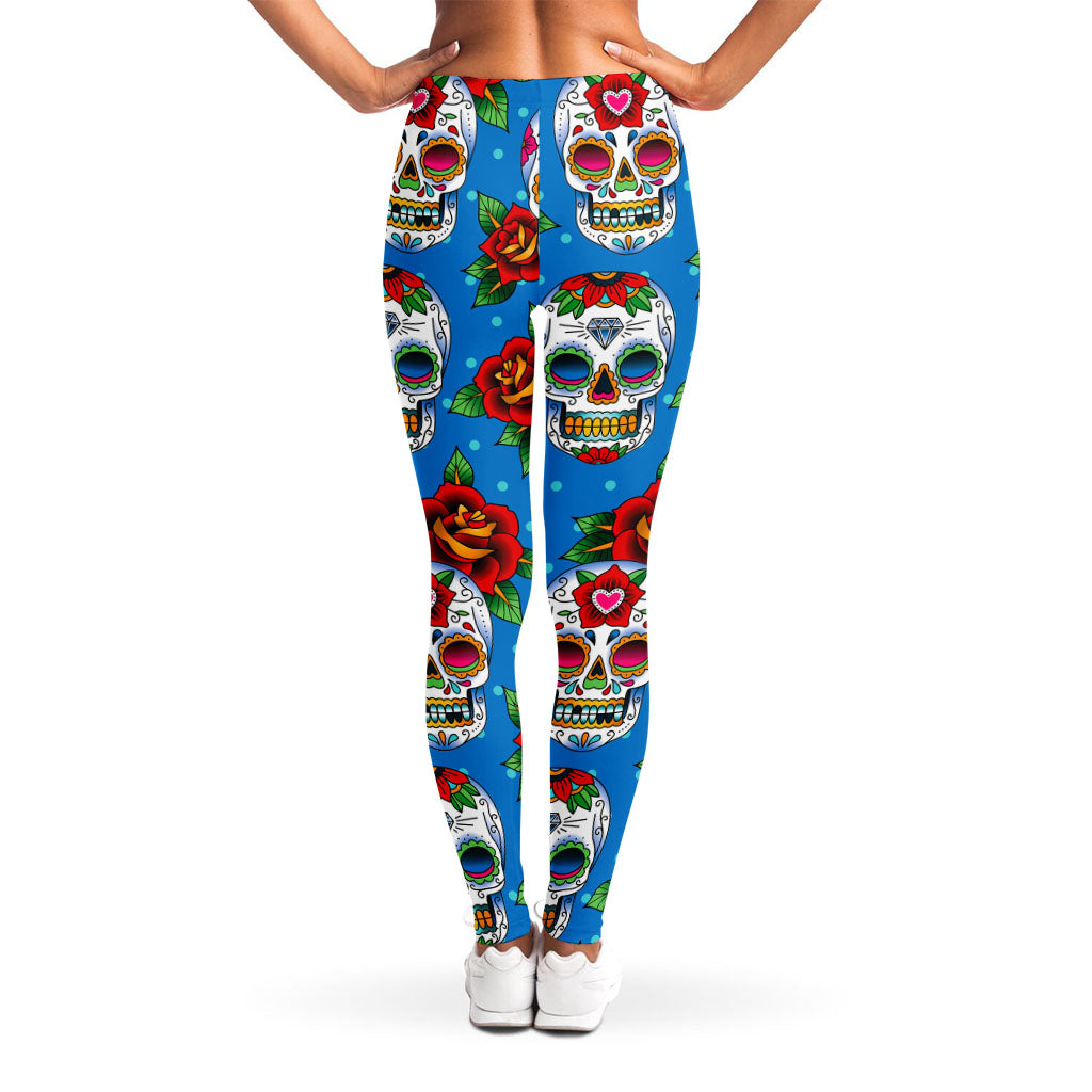 Rose Sugar Skull Pattern Print Women's Leggings