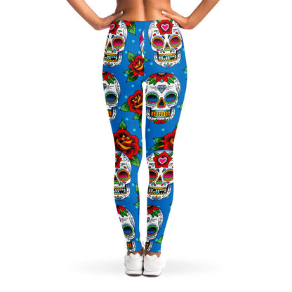 Rose Sugar Skull Pattern Print Women's Leggings
