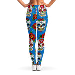 Rose Sugar Skull Pattern Print Women's Leggings