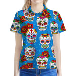 Rose Sugar Skull Pattern Print Women's Polo Shirt