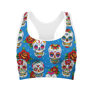 Rose Sugar Skull Pattern Print Women's Sports Bra