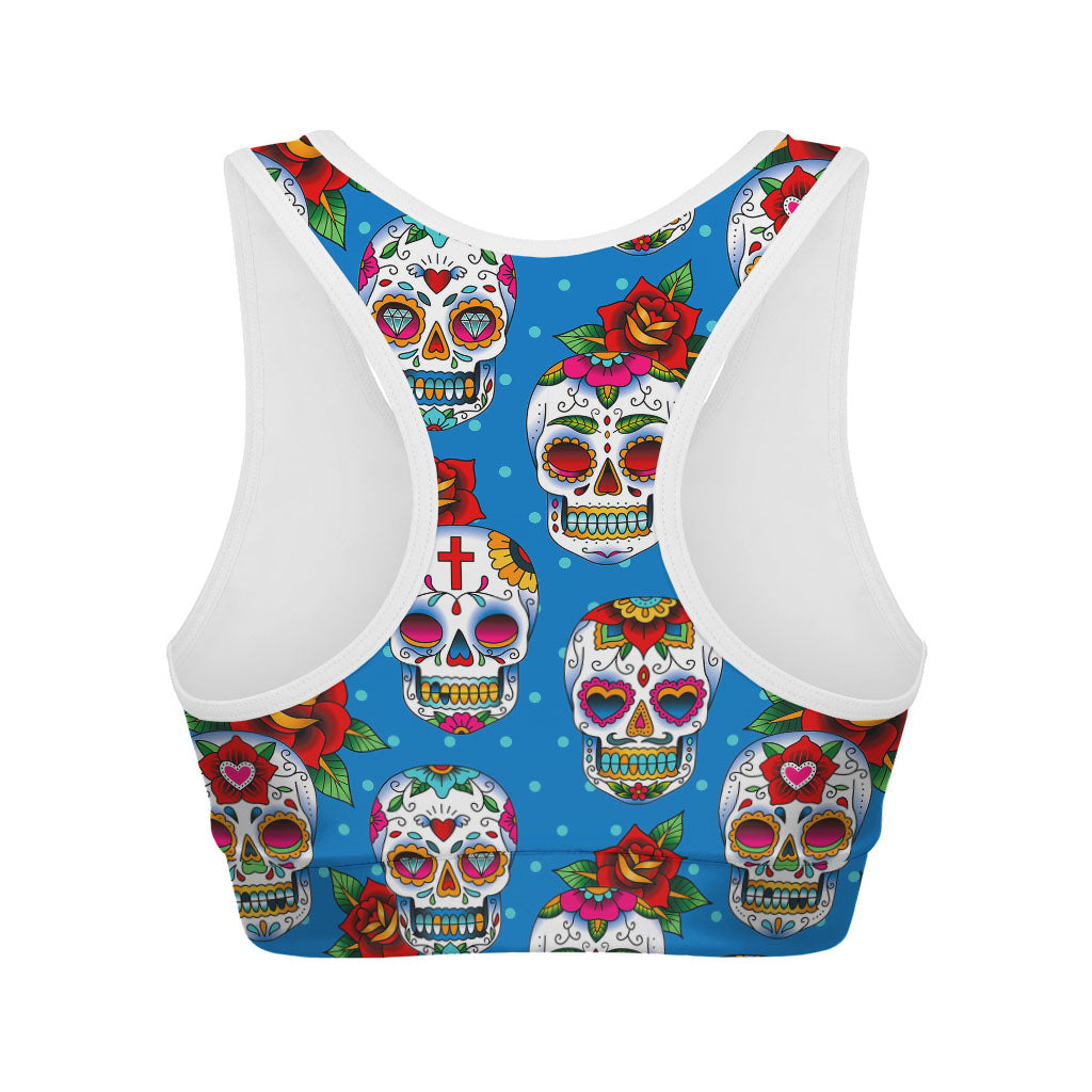 Rose Sugar Skull Pattern Print Women's Sports Bra