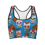 Rose Sugar Skull Pattern Print Women's Sports Bra