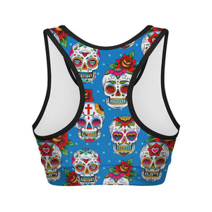 Rose Sugar Skull Pattern Print Women's Sports Bra