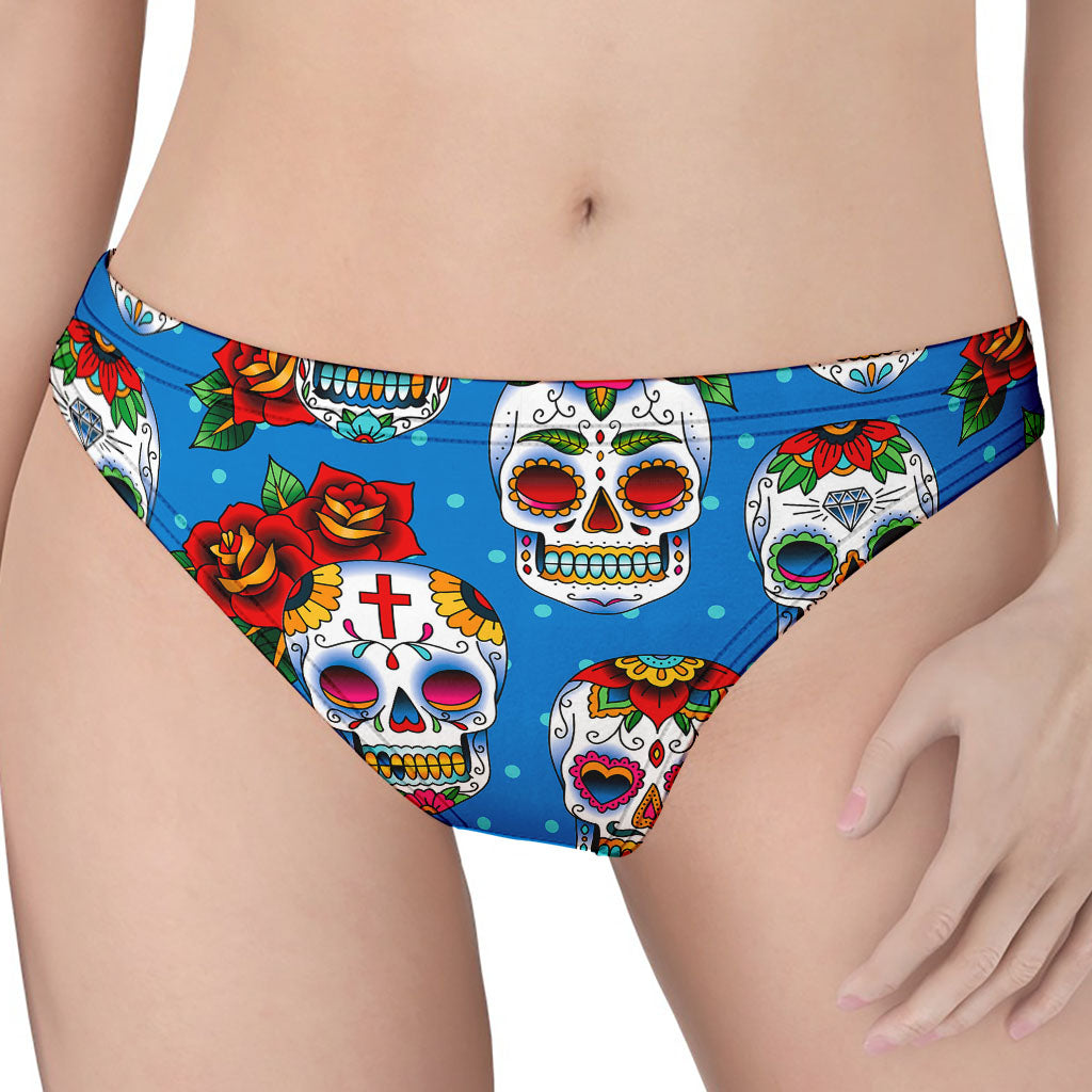 Rose Sugar Skull Pattern Print Women's Thong