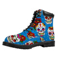 Rose Sugar Skull Pattern Print Padded Collar Lace Up Boots