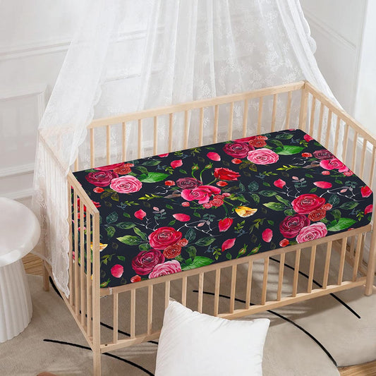 Roses Floral Flower Pattern Print Baby Crib Sheet
