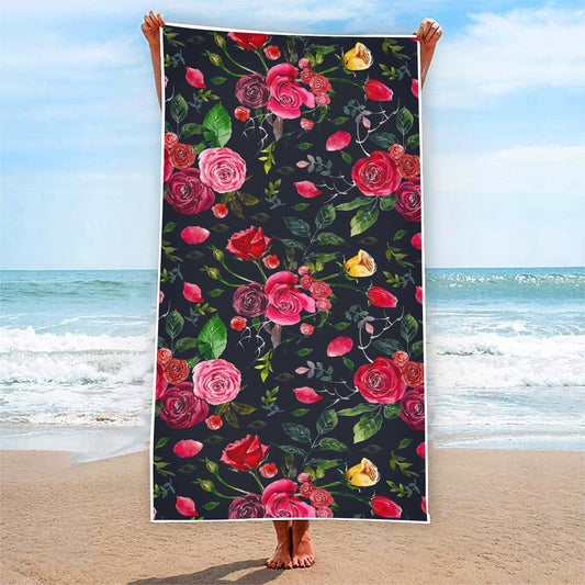 Roses Floral Flower Pattern Print Beach Towel