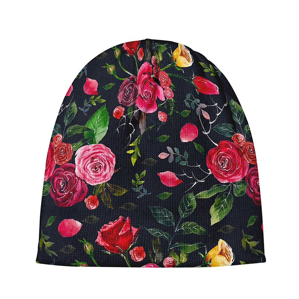 Roses Floral Flower Pattern Print Beanie