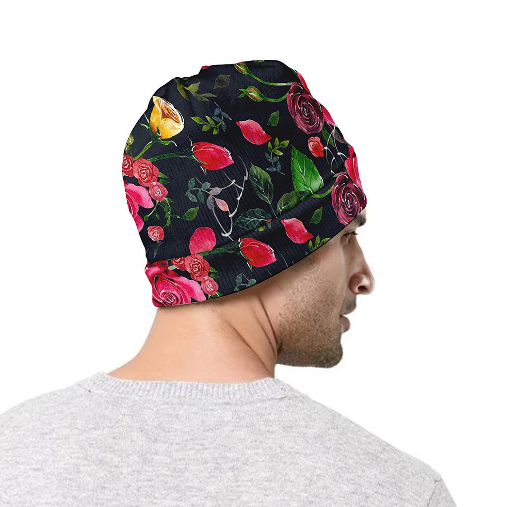 Roses Floral Flower Pattern Print Beanie