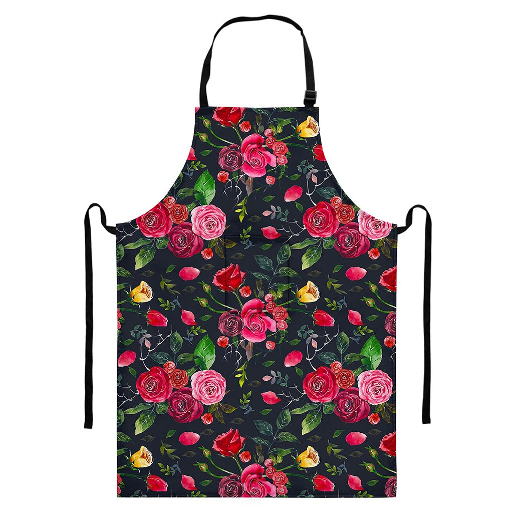 Roses Floral Flower Pattern Print Bib Apron With Pocket