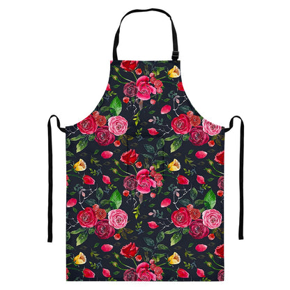 Roses Floral Flower Pattern Print Bib Apron With Pocket