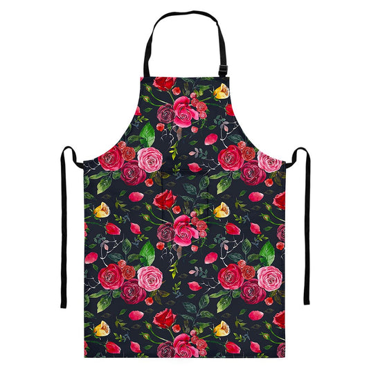Roses Floral Flower Pattern Print Bib Apron With Pocket