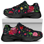 Roses Floral Flower Pattern Print Black Chunky Shoes