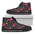Roses Floral Flower Pattern Print Black High Top Sneakers